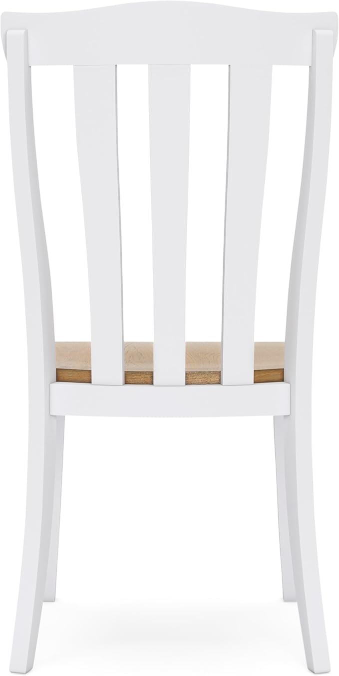 Signature Design by Ashley Ashbryn Farmhouse Armless Dining Chair with Bent Slat Back, Set of 2, White & Light Brown