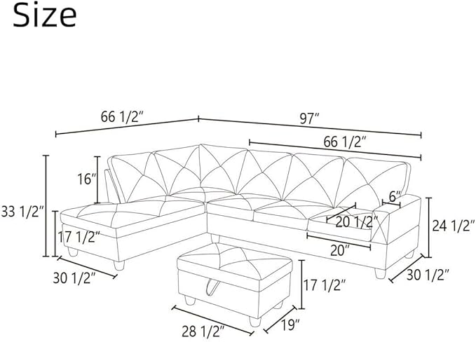 NAYSAYE L Shaped Couch, Modular Sectional Couch with Ottoman Storage, Modern Lounge Sofa Convertible Sectional Couches for Living Room, Apartment, Brown