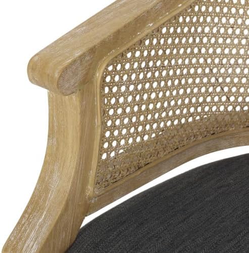 Ball & Cast Accent Chair French Country Lounge Living Room Chairs with Curved Backrest,Cane Webbing Seat w/Upholstered,Seating Furniture for Bedroom,Apartment,Charcoal