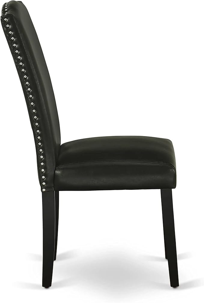 East West Furniture ESEN3-BCH-69 3 Piece Kitchen Table & Chairs Set Contains a Round Dining Room Table with Pedestal and 2 Black Faux Leather Parson Dining Chairs, 30x30 Inch, Black & Cherry