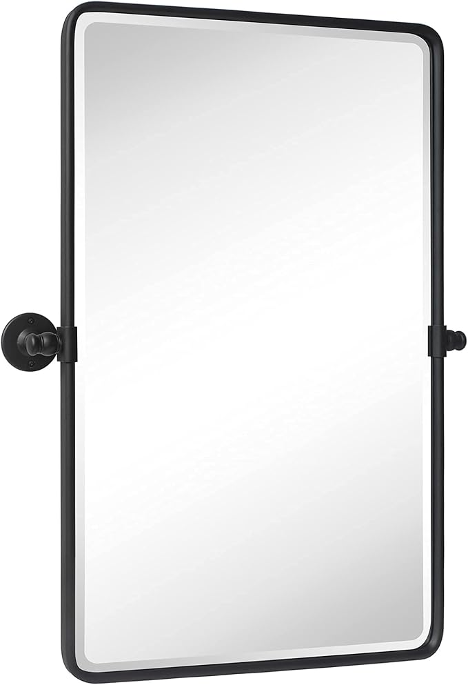 Farmhouse Pivot Rectangle Bathroom Mirror Black Metal Framed Tilting Beveled Vanity Mirrors for Wall 20x30''