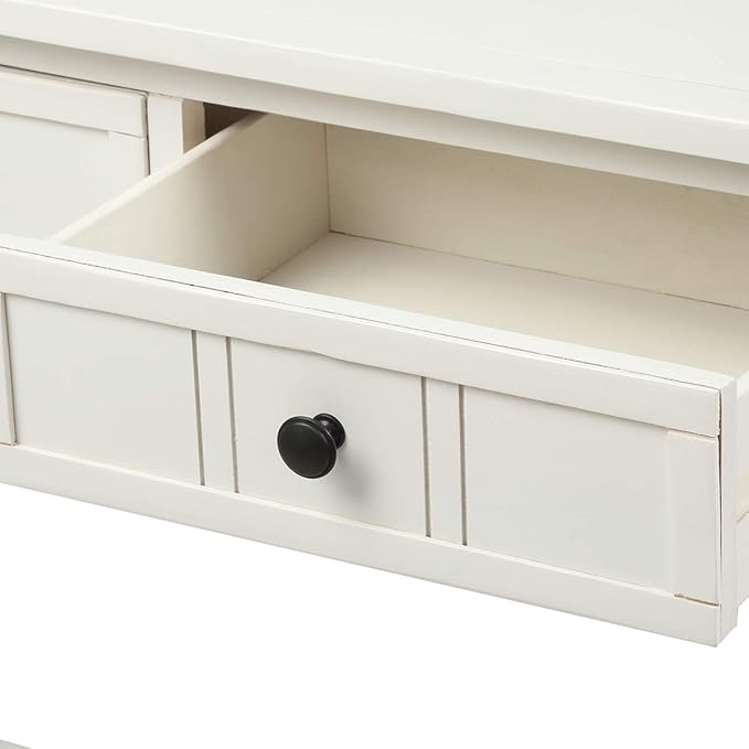 Bellemave Console Table with Drawers, Retro Entryway Table with 2 Drawers and Open Storage Shelf, Narrow Long Sofa Table, Behind Couch Table for Living Room, Foyer and Hallway, Ivory White
