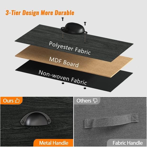 Nightstands Set of 2, Industrial End Table with Fabric Drawer&Storage Shelf, Small Bedside Table Organizer for Small Space for Living Room, Tall 23.6" Night Stand for Bedroom, Black Oak