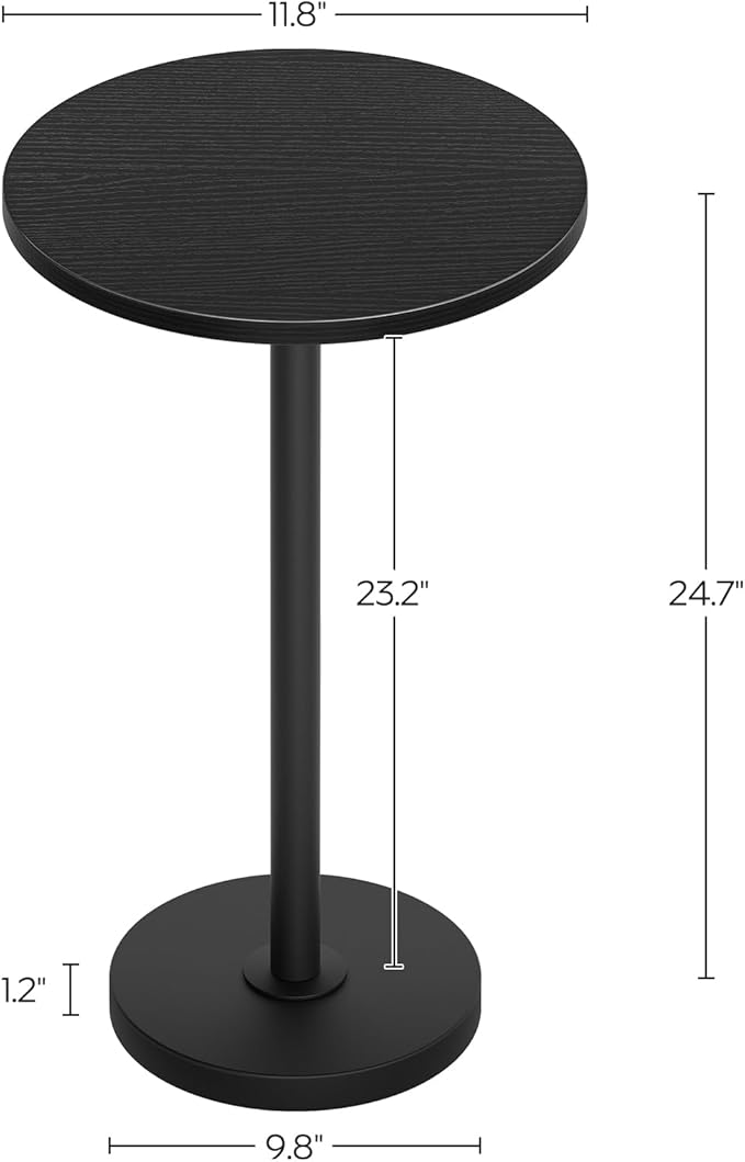 Round Side Table, Drink End Table for Small Spaces, Pedestal Style Martini Side Table in Living Room, Bedroom, Dormitory, Black ET30BB