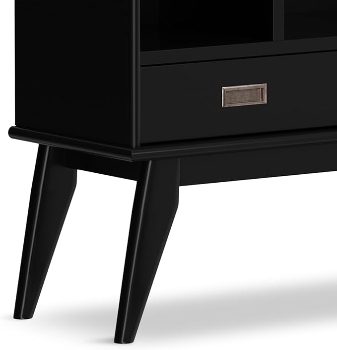 SIMPLIHOME Draper Bookcase - 64 inch Tall Solid Hardwood Wide Storage Bookshelf in Black, Mid-Century Modern Storage for Living Room, Study Room or Office with Adjustable Shelves and Tapered Legs