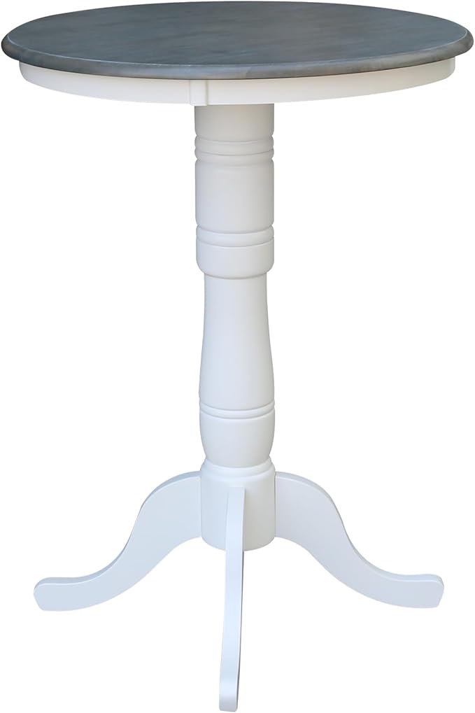 IC International Concepts 30" Round Top Pedestal Dining Table, 40.9" High, White/Heather Gray