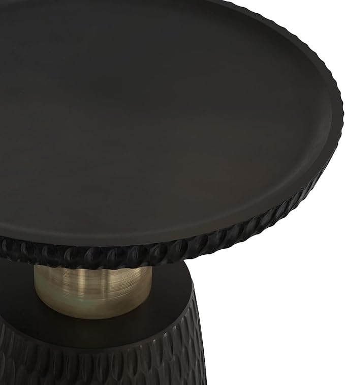 SIMPLIHOME Breanna 16-inch Wide Solid Mango Contemporary-Style End Table in Black/Gold, Sculptural Accent Table for Living Room, Office, or Bedroom