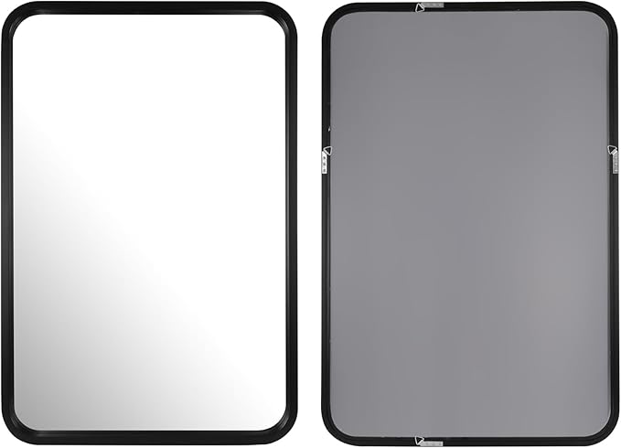 WallBeyond 20x30 Inch Wood Mirror for Bathroom, Wooden Frame Wall Mirror Farmhouse Wall Mounted Rectangle Mirror for Vanity (Horizontal/Vertical Black Color)