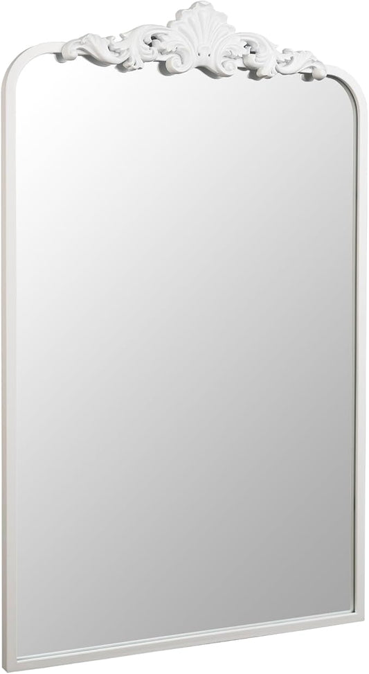 Ruomeng Traditional Wall Mirror, White Bathroom Mirror Baroque Inspired Wall Décor, Framed Mirror for Vanity Entryway and Living Room, 19” x 30.5”