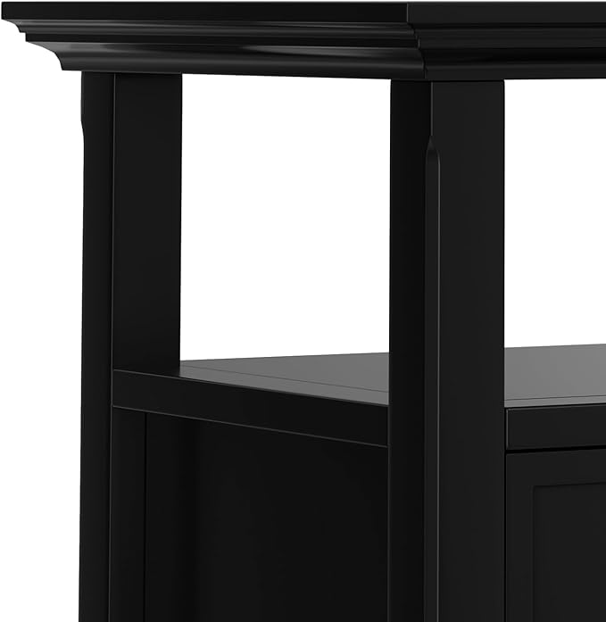 SIMPLIHOME Acadian 19-inch Wide Solid Wood End Table with Drawer and Open Shelf in Black for Living Room, Bedroom, or Entryway