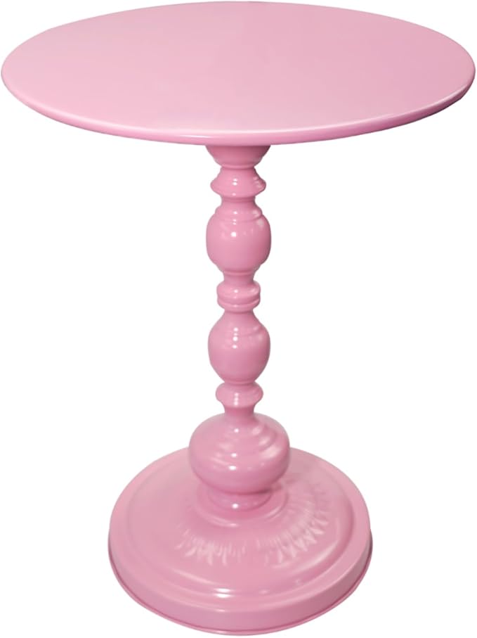 Benkyo Pink Round End Side Table Modern Metal Pedestal Spindle Side Tables for Living Room Bedroom，Pink