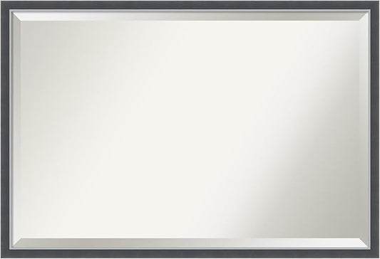 Amanti Art Black Bathroom Mirror for Over Sink, 26x38 Eva Black Silver Thin Rectangle Vanity Mirror, Large Modern Frame, Hangs Horizonally and Vertically, Bathroom Wall Decor, Beveled Edge