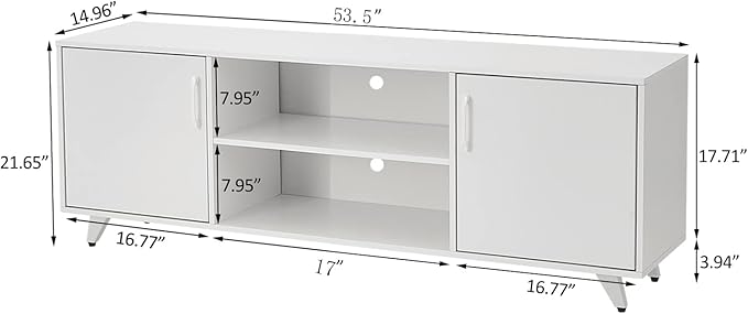 Panana Mid Century TV Stand Entertainment Center with 2 Doors, Wooden Medial Console Table for Living Room Furniture, 53.5" x 15" x 21.7" (White)