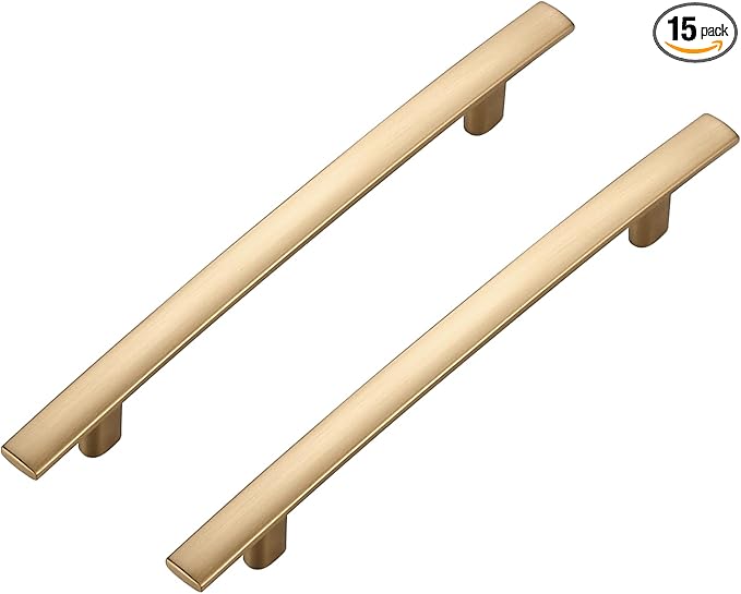 15 Pack Cabinet Handles 5" Hole Center - Curved Cabinet Pulls Champagne Bronze Drawer Pulls for Kitchen Cupboard Solid Handles for Dresser Drawer Arch Closet Hardware