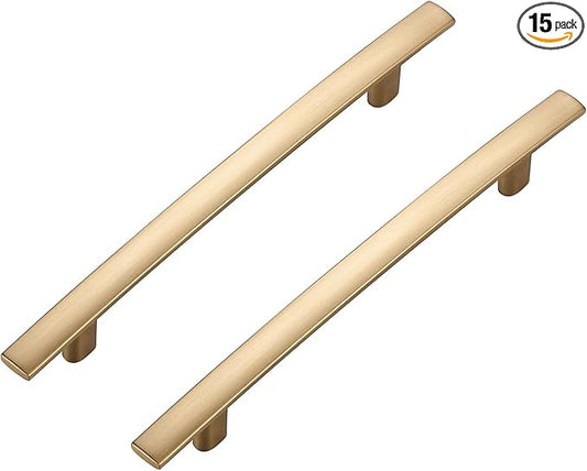 15 Pack Cabinet Handles 5" Hole Center - Curved Cabinet Pulls Champagne Bronze Drawer Pulls for Kitchen Cupboard Solid Handles for Dresser Drawer Arch Closet Hardware