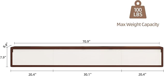 Floating TV Stand High Gloss,70'' Wall-Mounted TV Cabinet,Floating TV Console,Under TV Shelf with 3 Doors for Living Room Bedroom(Walnut+White)