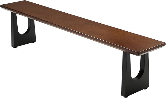 Walnut Color Long Bench Solid Wood Top Metal Legs U-Shaped Design Durable Sturdy Dining Bench Ideal for Office Home Restaurant Patio Multiple (Bench, 78.74in)