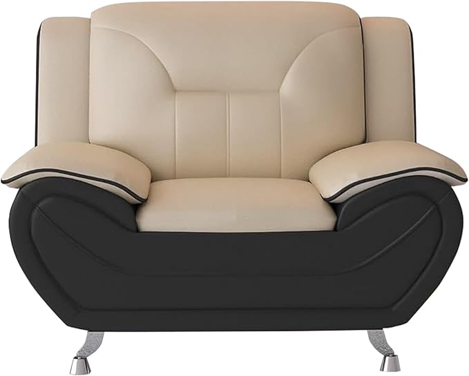 Container Furniture Direct Michael Modern Faux Leather Upholstered Stainless Steel Legs Living Room, Chair, Camel/Black