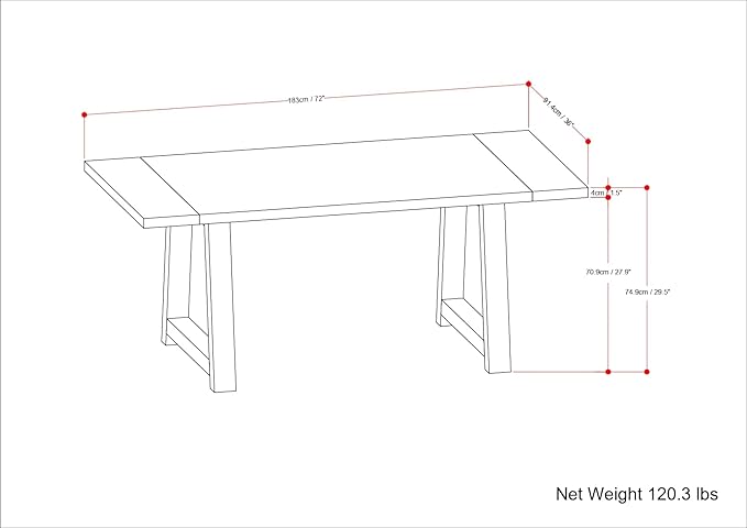 SIMPLIHOME Whitley Dining Table - 72 inch Wide Solid Mango Rectangular Kitchen Table with Trestle Base in Grey Wash, Modern Farmhouse Style for Dining Room or Family Room, Seats 6