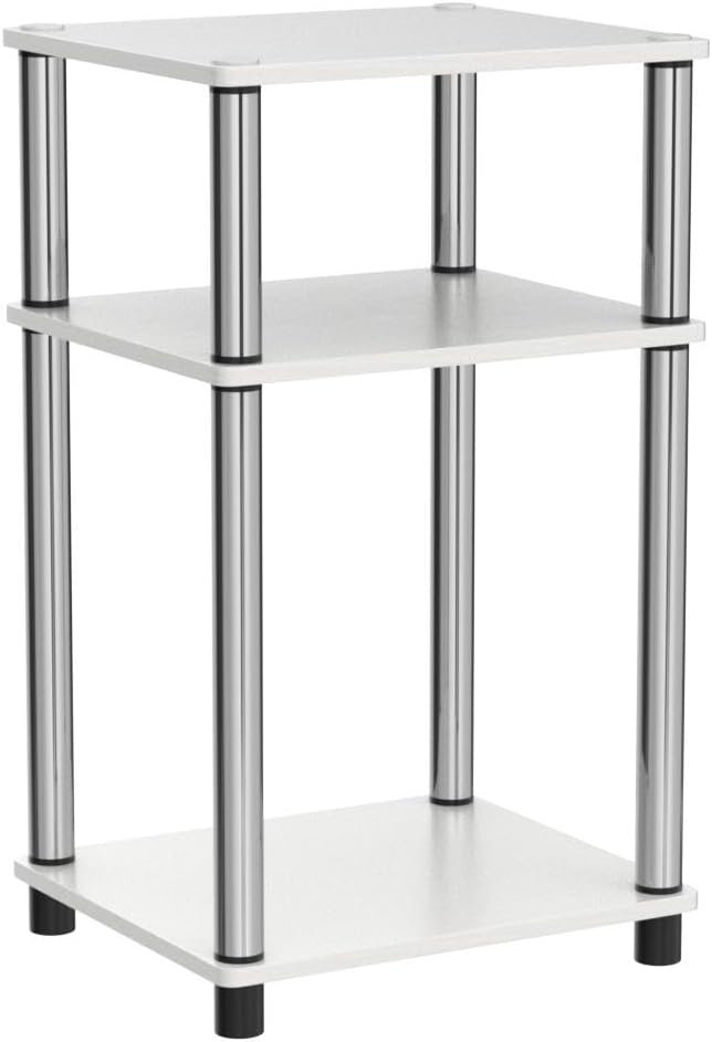 Furinno Simplistic End Side Night Stand/Bedside Table with Stainless Steel Tubes, 2-Pack, 2-Tier Poles, White Oak/Chrome