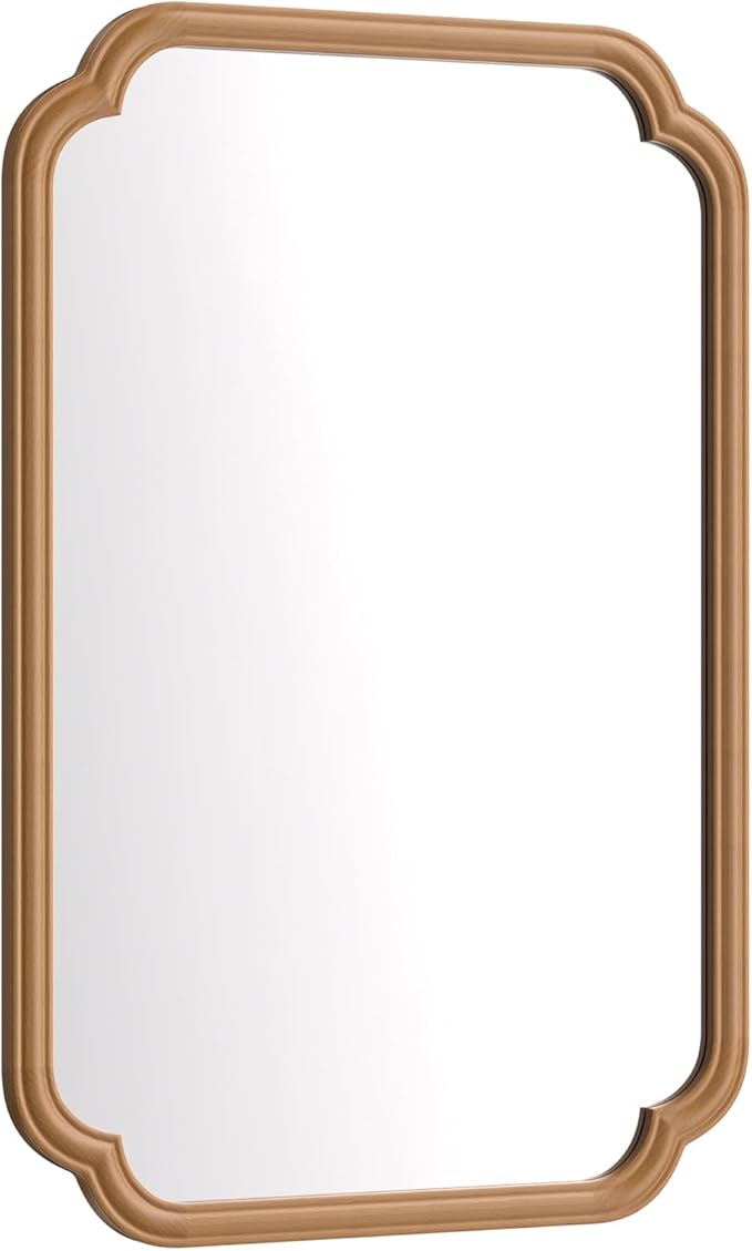 Wood Bathroom Mirror for Wall Mounted, 24" x 36" Rustic Bathroom Mirror for Over Sink with Wood Frame Farmhouse Rounded Corner Rectangle Mirror Decorative(Natural Color)