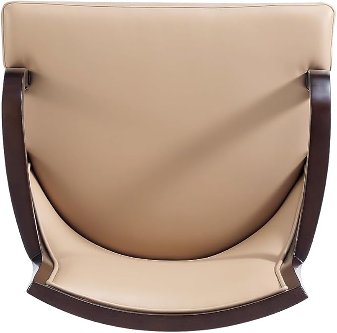 Manhattan Comfort Grand Faux Leather Dining Chair with Arms, Padded Wingback Seat, Fine Rectangular Stitching and Solid Wood Frame, Set of 1, Tan