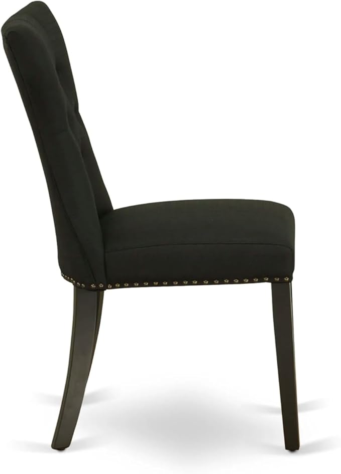 East West Furniture ANGA3-ABK-24 3 Piece Dinette Set for Small Spaces Contains a Round Kitchen Table with Pedestal and 2 Black Linen Fabric Parson Dining Chairs, 36x36 Inch, Wirebrushed Black