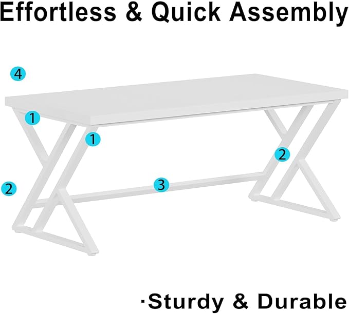 LVB Modern White Computer Desk, Long Industrial Home Office Desk for Student, Large Metal Wood Writing Study Work Desk, Farmhouse Executive Gaming Computer Table for Bedroom Living Room, White, 60 in