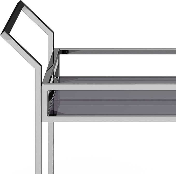 SIMPLIHOME Watts Modern 26 inch Wide Bar Cart in Chrome for the Living room, dining room and kitchen
