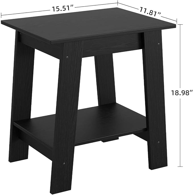 Garvee End Table, Side Table with 2-Tier Storage Shelf, Sofa Table for Small Space, Square Nightstand for Entryway, Farmhouse, Living Room, Easy Assembly, Black