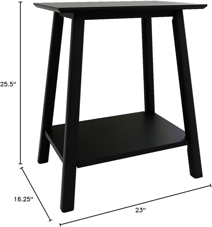 Plank+Beam Wooden Side Table with Storage, Mid Century Modern End Tables for Living Room, Small Solid Wood Nightstand, Bedside Tables, Bedroom Furniture, Black