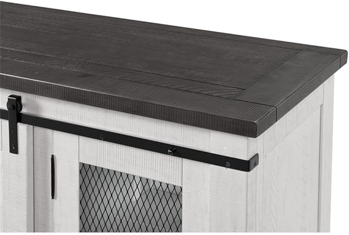 Martin Svensson Home Rustic 65” Solid Wood TV Stand with Storage, White Stain with Grey Stain Top