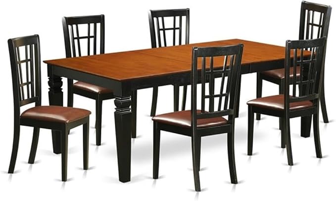 East West Furniture LGNI7-BCH-LC 7 Piece Dining Room Furniture Set Consist of a Rectangle Kitchen Table with Butterfly Leaf and 6 Faux Leather Upholstered Chairs, 42x84 Inch, Black & Cherry