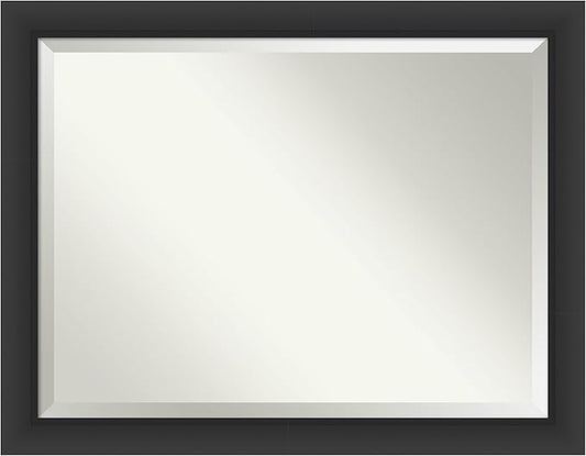Amanti Art Black Bathroom Mirror for Over Sink, 36x46 Sloped Black Rectangle Vanity Mirror, X-Large Modern Contemporary Frame, Hangs Horizonally and Vertically, Bathroom Wall Decor, Beveled Edge
