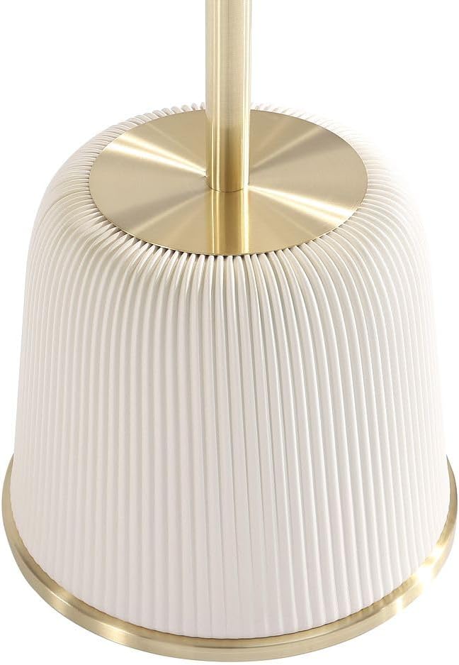 Manhattan Comfort Anderson Modern 15.75" Round End Tables 1.0 - Elegant Leatherette Upholstered Base with Pleated Design & Gold Steel Tabletop, Fully Assembled Accent Furniture, Set of 1, Cream
