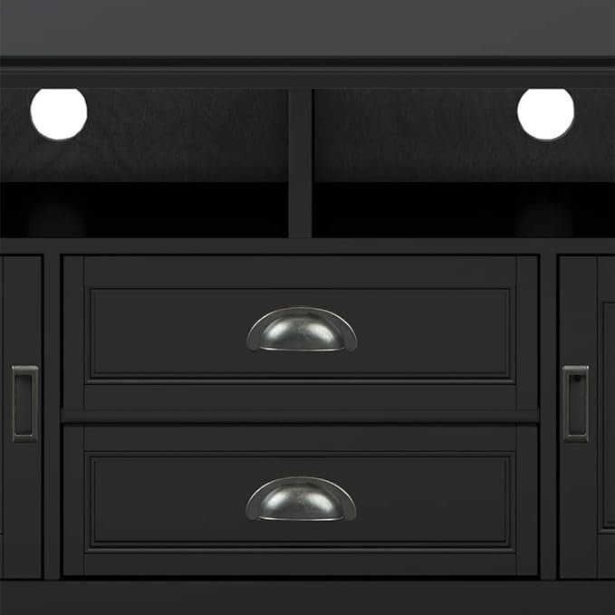 SIMPLIHOME Burlington SOLID WOOD 72 Inch Wide Transitional TV Media Stand in Black for TVs up to 80 Inches, For the Living Room and Entertainment Center