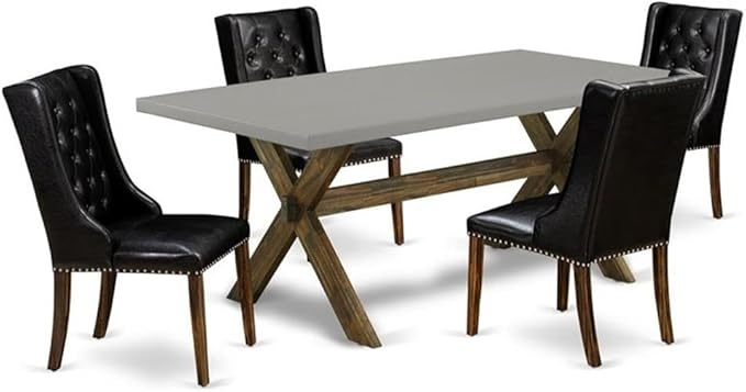 East West Furniture X797FO749-5 5 Piece Dining Room Table Set Includes a Rectangle Dining Table with X-Legs and 4 Black Faux Leather Upholstered Parson Chairs, 40x72 Inch, Multi-Color