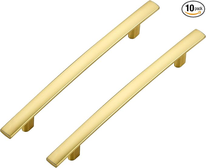 10 Pack Cabinet Handles 5" Hole Center - Curved Cabinet Pulls Brushed Brass Drawer Pulls for Kitchen Cupboard Solid Handles for Dresser Drawer Arch Closet Hardware