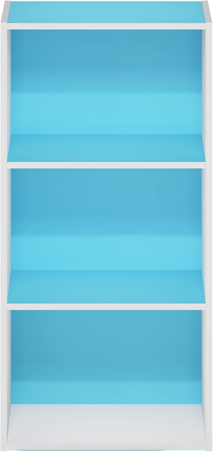 Furinno Luder 3-Tier Open Shelf Bookcase, Light Blue/White