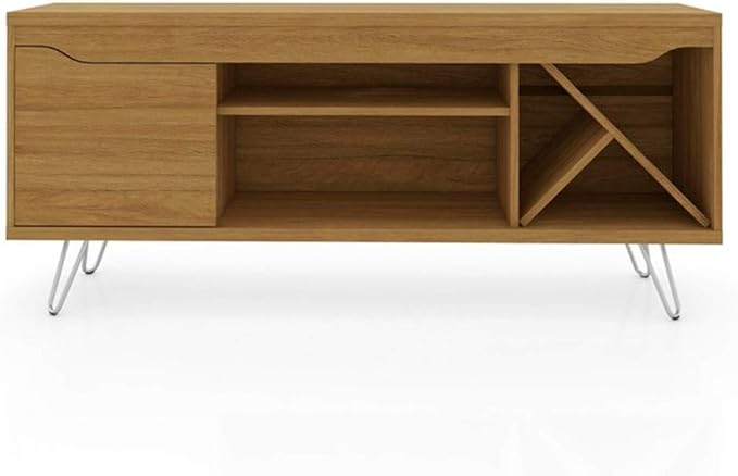 Manhattan Comfort Baxter 53.54" Mid Century TV Stand for Bedroom and Living Room Use, Entertainment Center with Storage, Shelves and Wine Racks, Ideal for 46 to 50 Inch Screens, Cinnamon