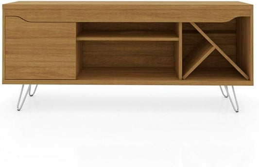 Manhattan Comfort Baxter 53.54" Mid Century TV Stand for Bedroom and Living Room Use, Entertainment Center with Storage, Shelves and Wine Racks, Ideal for 46 to 50 Inch Screens, Cinnamon