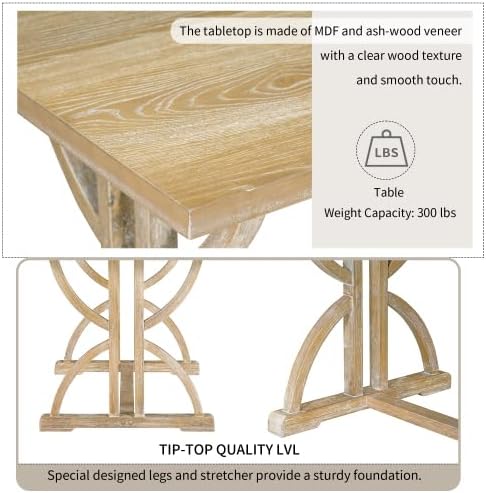 SogesHome 6-Piece Dining Table Set with Upholstered Chairs and Bench, Modern Retro Rectangular Kitchen Table, Rustic Farmhouse Style Decor Dining Table for Dining Room, Breakfast (Natural Wood Wash)