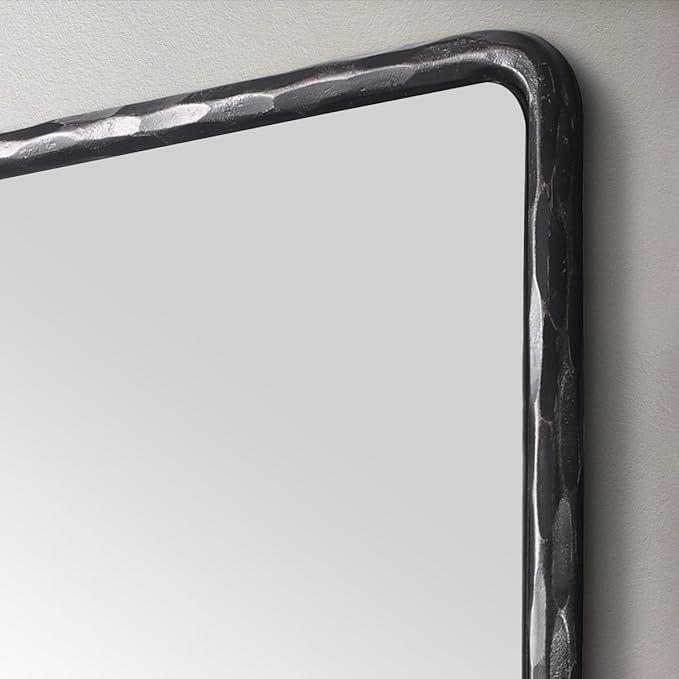 ANDY STAR Hand-Forged Black Bathroom Mirrors for Wall, 24x36 Inch Vintage Solid Steel Metal Frame Bathroom Vanity Mirror, Antique Rounded Rectangle Wall Mirror, Hangs Horizontally or Vertically