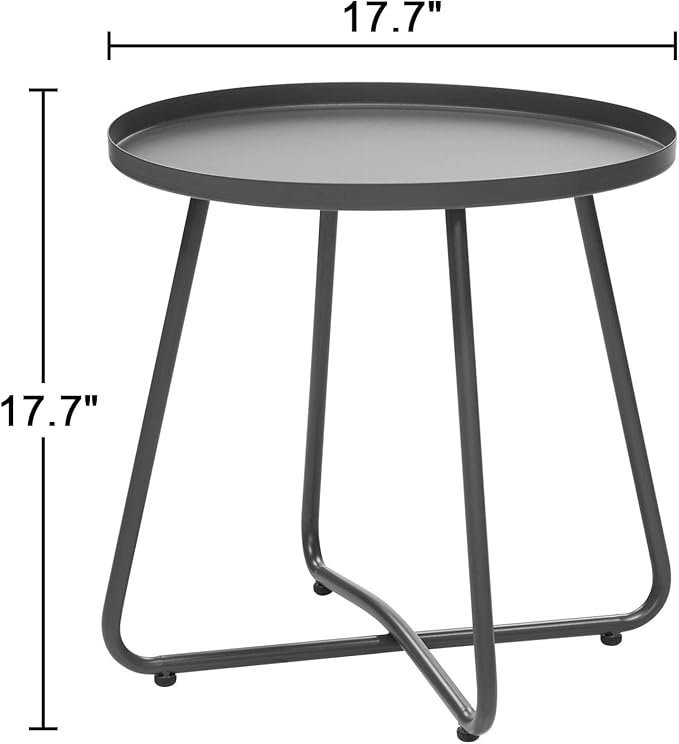 Dia.17.7ins Steel Round Coffee Table, Steel Tray Table, Side Table, Outdoor and Indoor Use, Weather Resisitant, Patio, Balcony, Garden, Backyard (Grey)