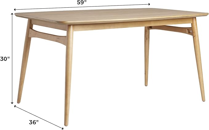 Walker Edison Mid-Century Modern Solid Wood Tapered-Leg Dining Table, 59 Inch, English Ash