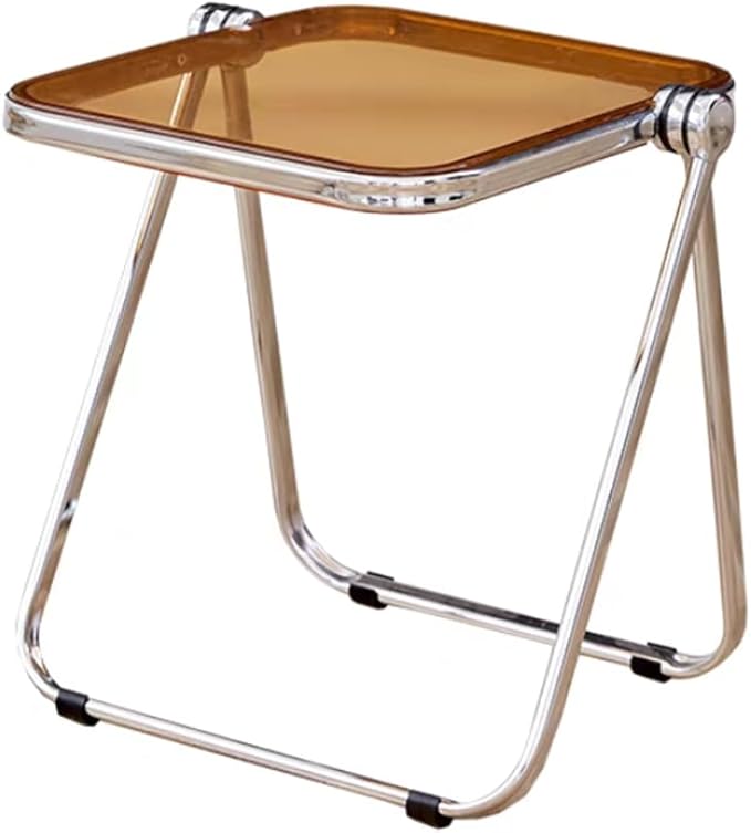 16.2" × 14.1" Acrylic Folding Table, Small Lightweight End Table for Living Room, Bedroom and Small Room, Sturdy Metal Frame with No Assembly Required, Space-Saving Storage Design (Tawny)