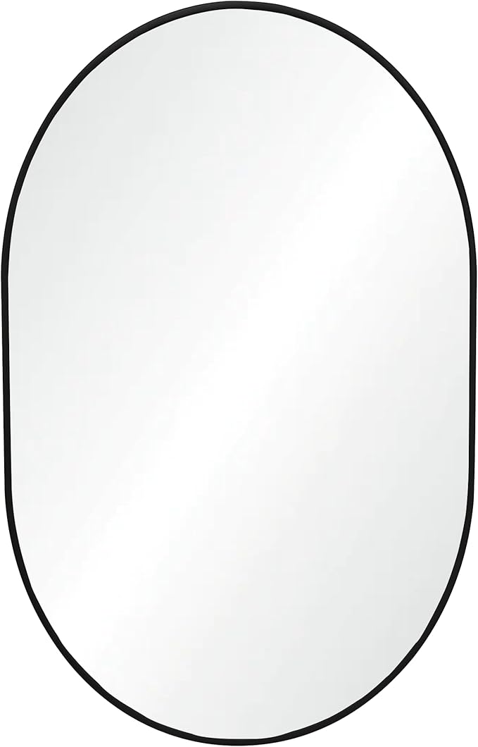 Oval Bathroom Mirror 24x36 Inch, Pill-Shaped Black Framed Wood Wall Mirrors with Tempered Glass for Bedroom,Entryway or Living Room