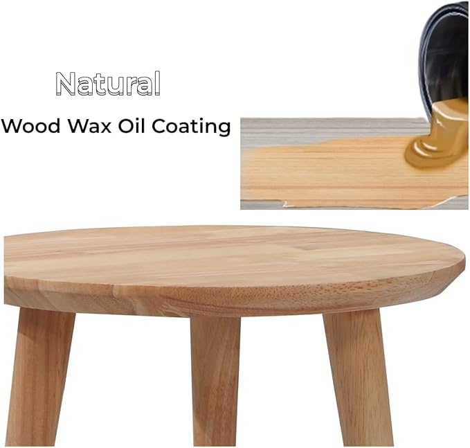 WoodShine Side Table Small Round Solid Wood Sofa End Tables Accent Nesting Coffee Table Natural(H:14.37inch)