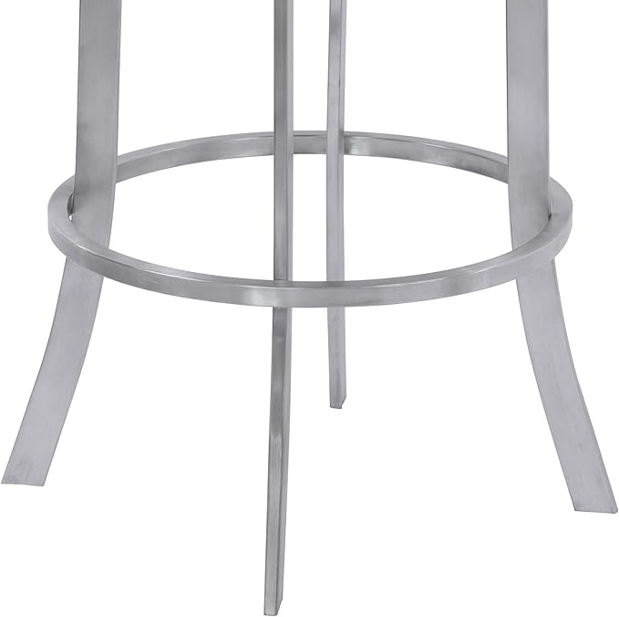 Armen Living Prinz 26" Counter Height Swivel Barstool in Black Faux Leather and Brushed Stainless Steel Finish