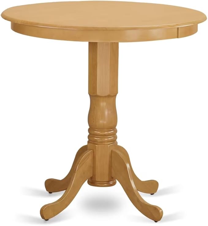 East West Furniture JACF5-OAK-C 5 Piece Counter Height Pub Set Includes a Round Dining Table with Pedestal and 4 Linen Fabric Upholstered Kitchen Chairs, 36x36 Inch, Oak